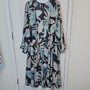 Torrid Black and Multicolor Leaf Print Long Sleeve Dress